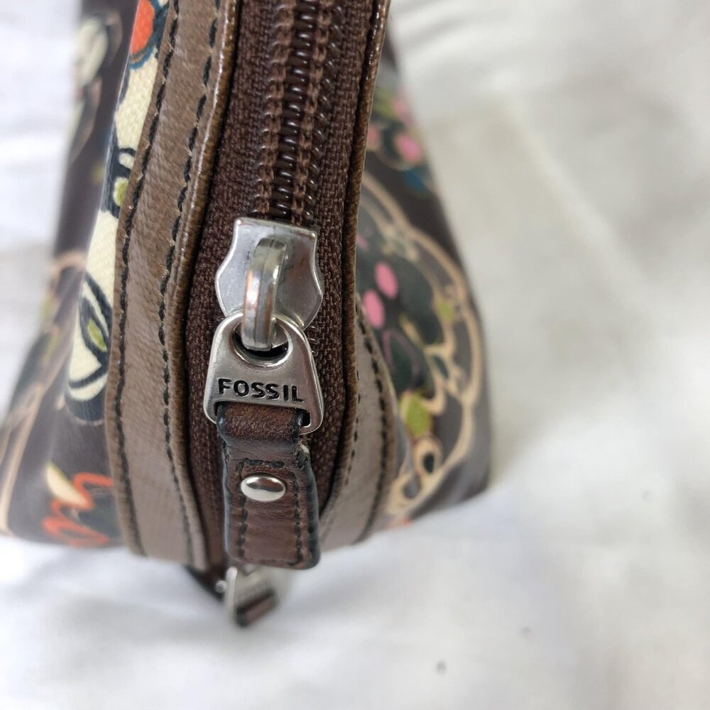 Fossil Key Per Satchel Handbag Womens Brown Floral PVC Top Handle Bag Retro 70s - Picture 16 of 16